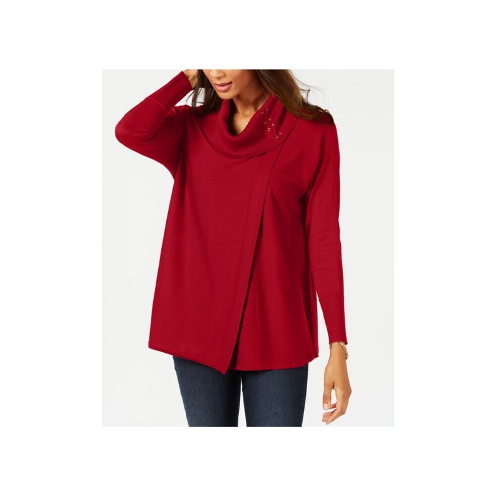 JM Collection Faux Wrap Cowl Neck Sweater